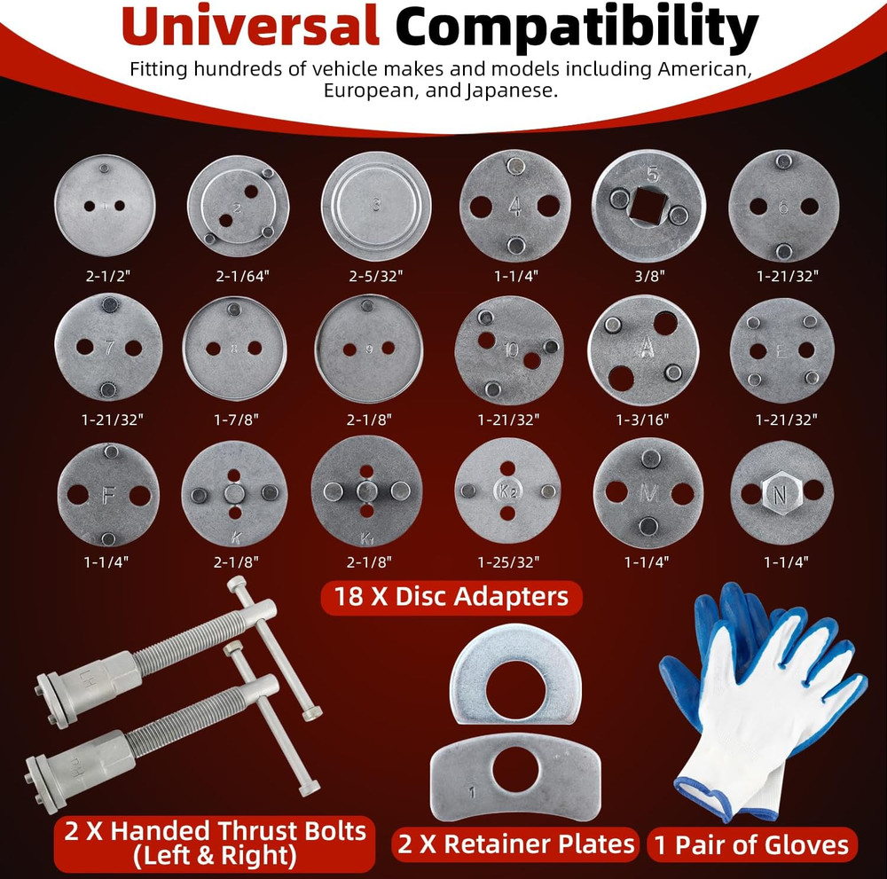 Professional 24-Piece Disc Brake Caliper Compressor Tool Set