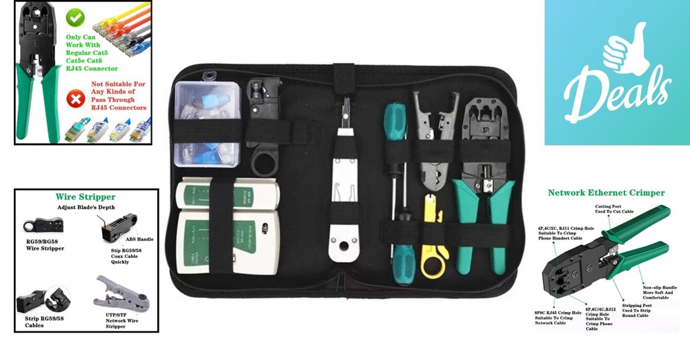 Versatile Network Tool Kit for Cat5/Cat5e/Cat6: Includes Crimper & Cable Tester