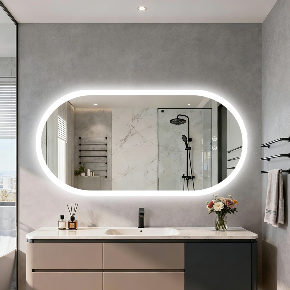 LED Bathroom Mirror Antifog Wall Vanity Illuminated Mirror with Memory Function