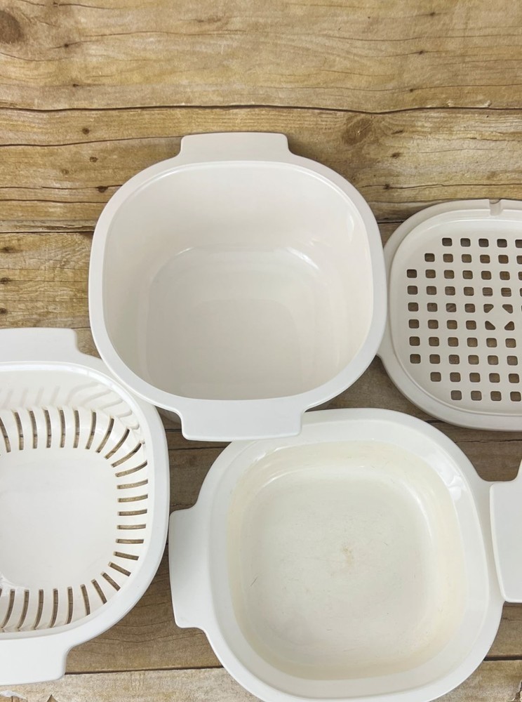 Rubbermaid Microwave Cookware 8 Piece Set Tan Space Saving Stackable Vintage