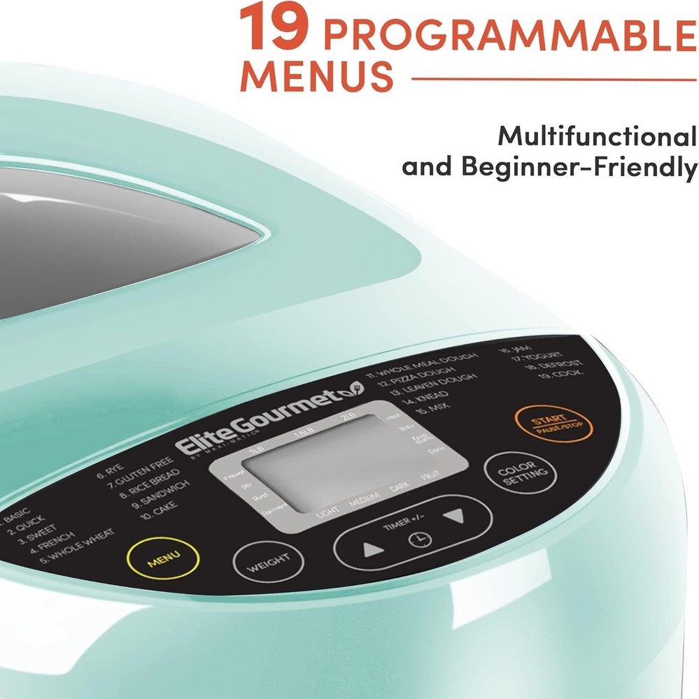 Elite Gourmet EBM8103M Programmable Bread Maker Machine 3 Loaf Sizes, 19 Menu Fu