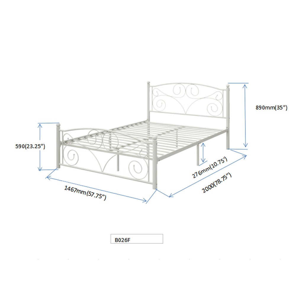 Modern Full Size Bed Frame Metal Platform Bed Frame Sturdy Slat Support