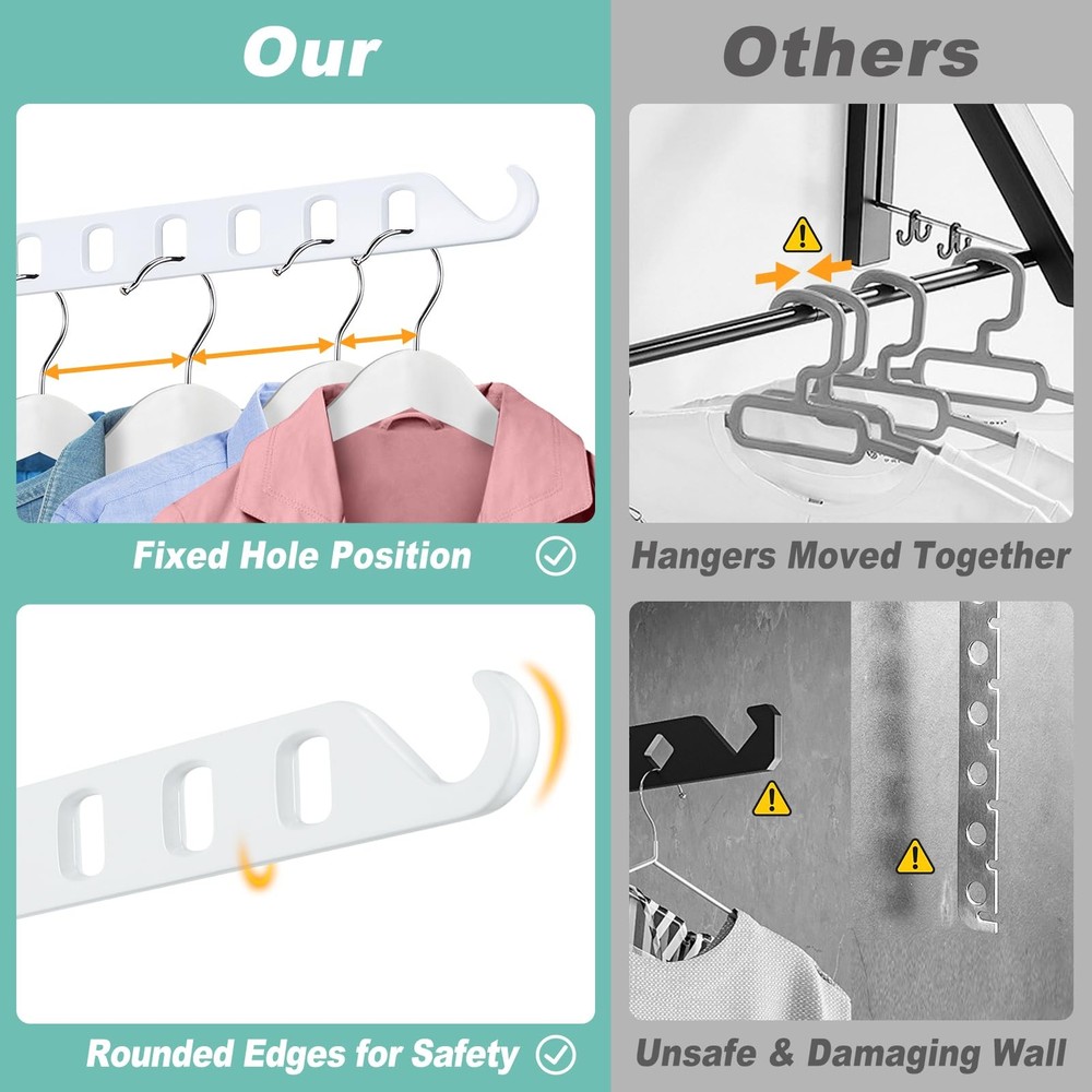 2 PCS White Wall Mounted Swing Arm Laundry Drying Rack With 6 Hole Foldable