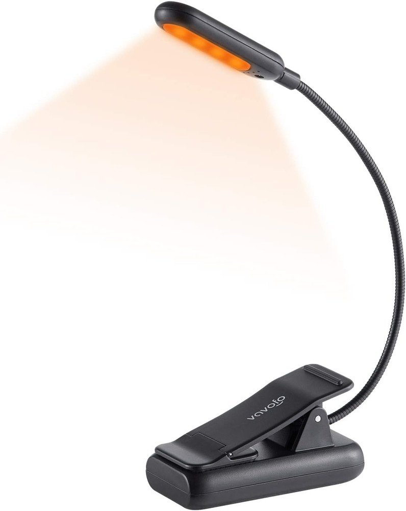 VAVOFO Amber Rechargeable Reading Light, Blue Light Blocking Book Light, 7 Leds