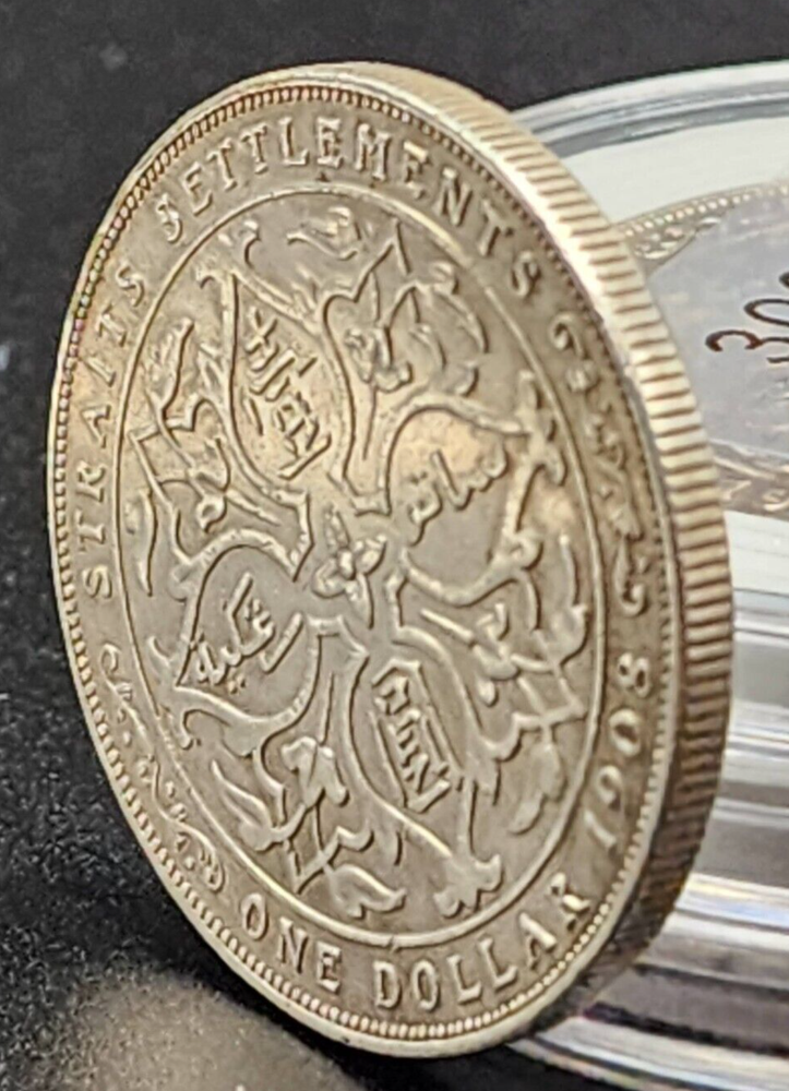 1908 Straits Settlements 1 Dollar Silver Coin - KM# 26 - VF - # 30009