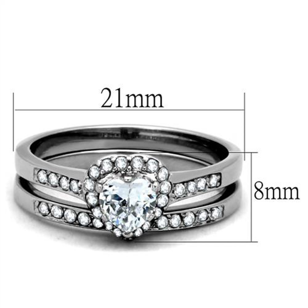 .625 Ct Halo Heart Cut CZ Stainless Steel Wedding Ring Set Women's Size 5-10