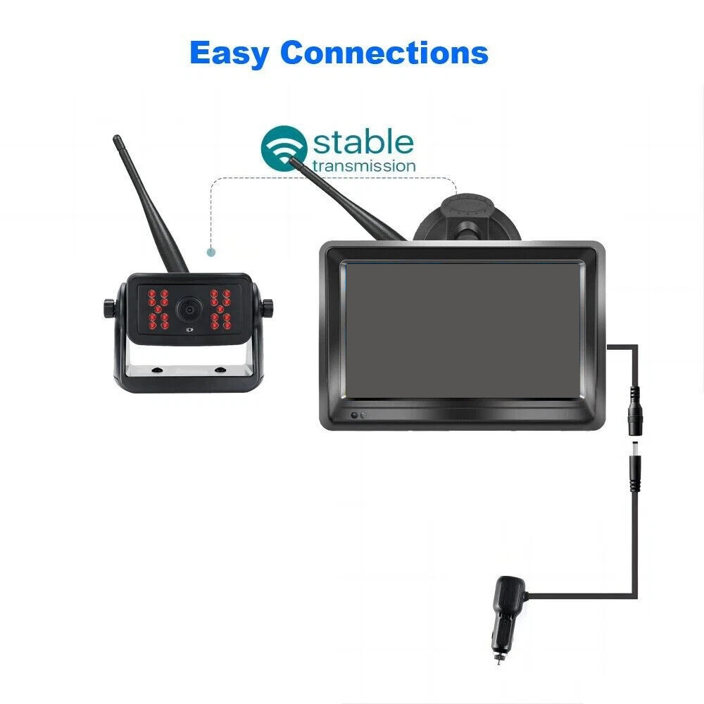 Magnetic Solar Wireless 1080P Backup Camera 5'' DVR Monitor For RV Trailer SUV