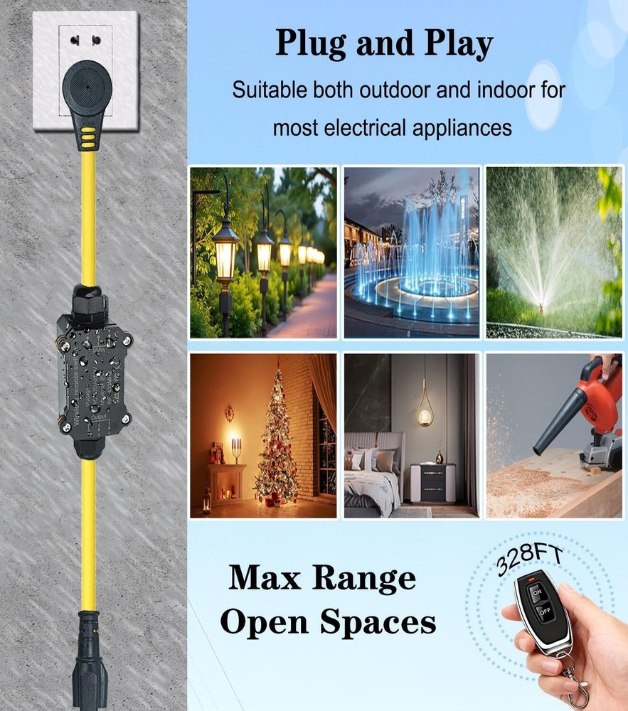 2 Pack Outdoor Wireless Remote Control Outlet Plug, AC110V Waterproof Switch
