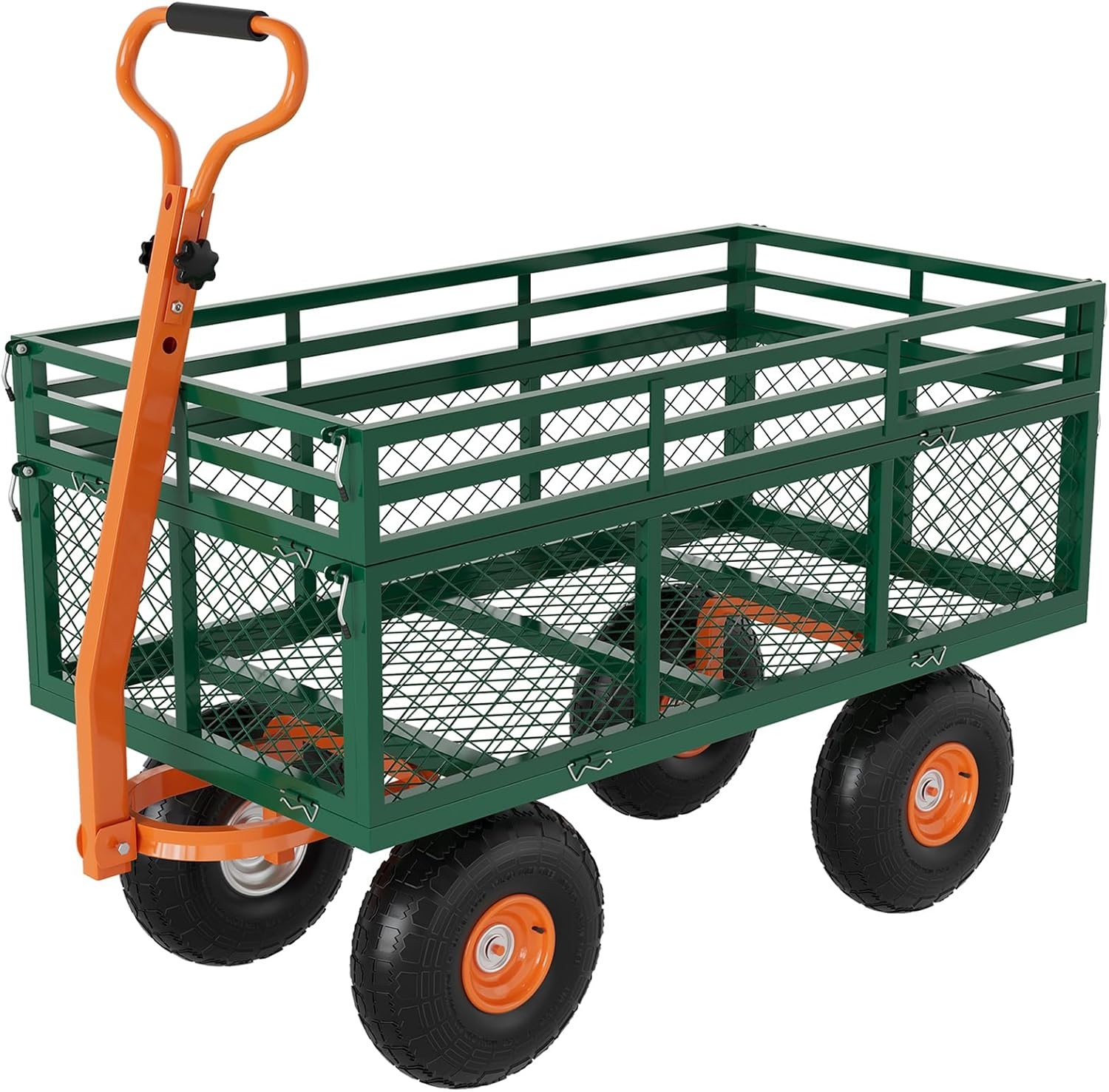 Steel Garden Wagon Cart Heavy Duty Versatile 180° Rotating Handle Removable Side