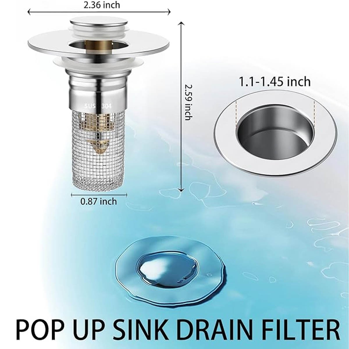Stainless Steel Floor Drain Filter, Isolate Odor Pop Up Sink Drain Filter（2Pcs）