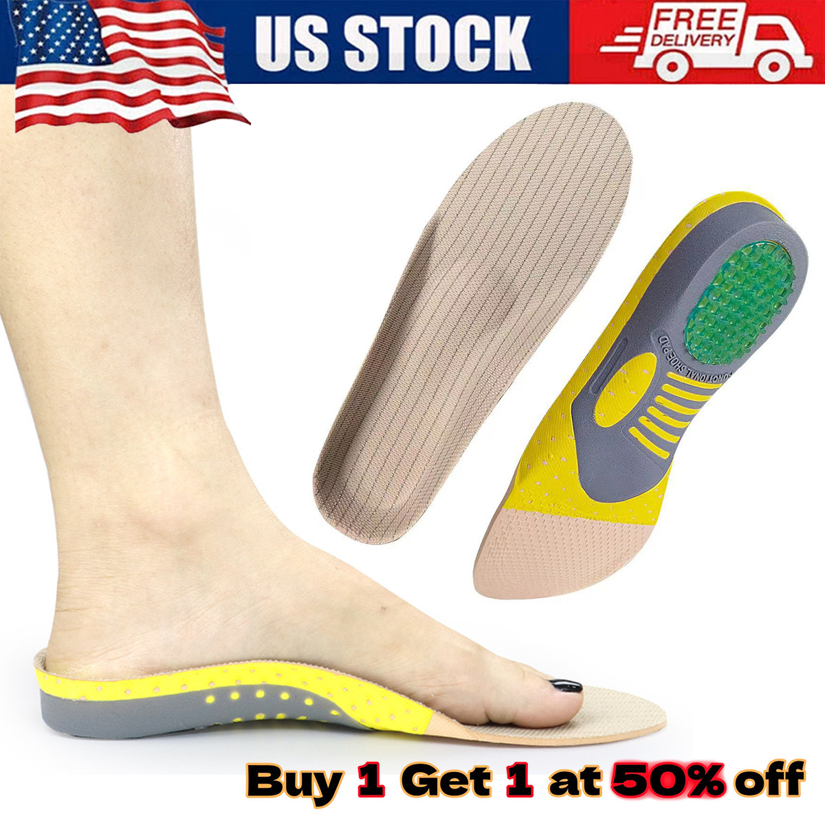 Orthotic Shoe Insoles Insert 1Pair Flat Feet High Arch Support Plantar Fasciitis
