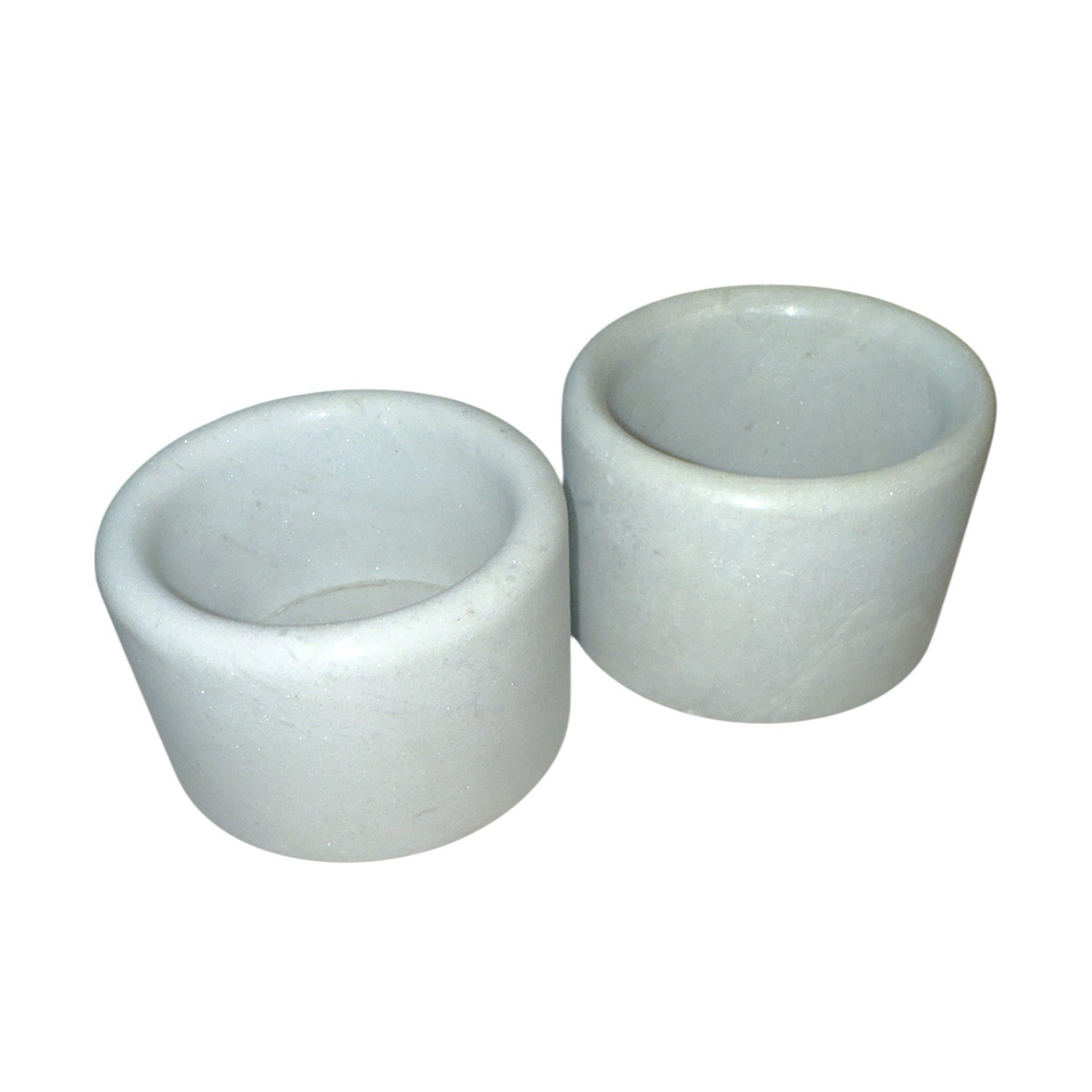 Vintage White Marble Salt Cellars Pinch Pots Set of 2 Heavy MCM Trinket Bowls