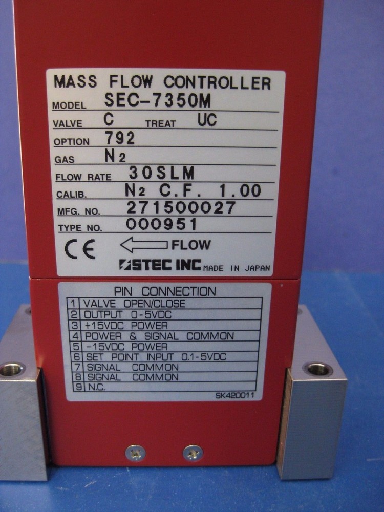 Stec SEC-7350 Mass Flow Controller, Surface Mount N2, 30 SLM, Used