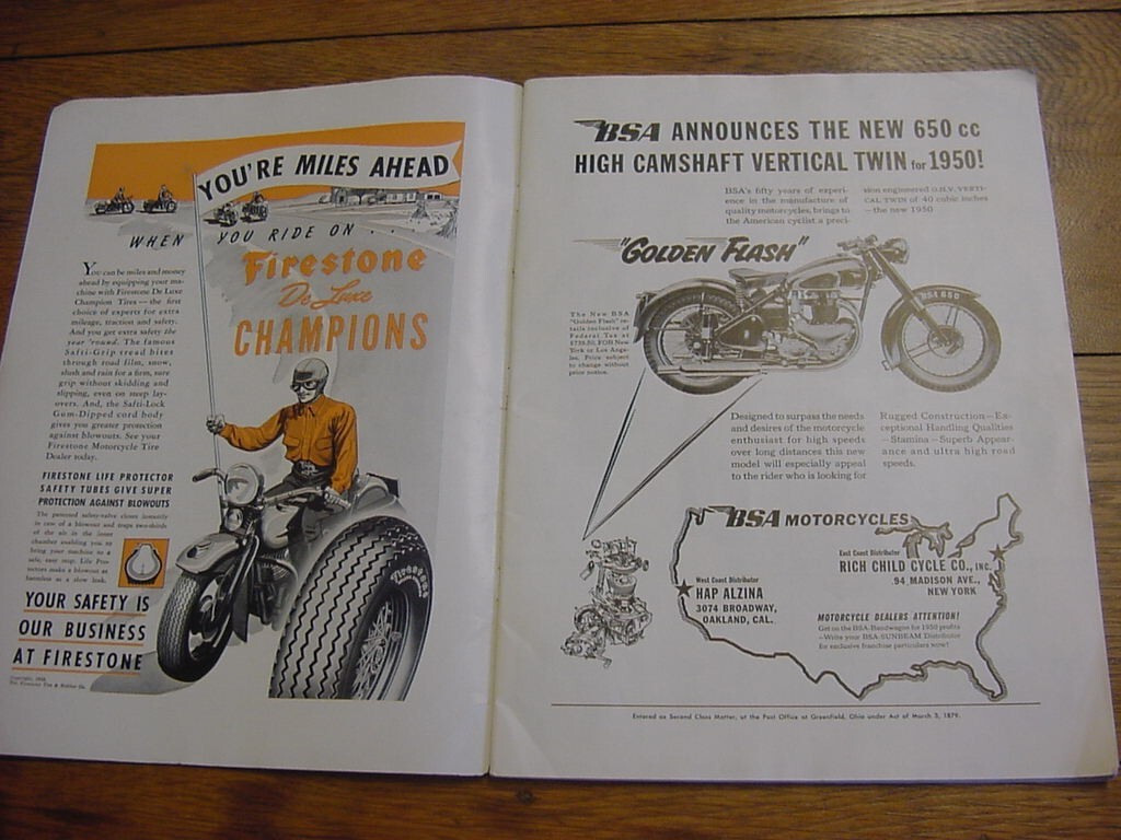 VINTAGE American Motorcycling magazine November 1949 New Triumph Thunderbird