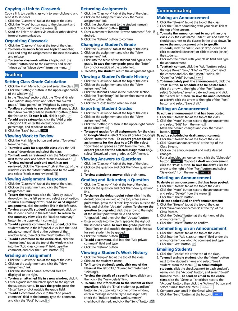 Google Classroom Teachers Training Guide Quick Reference Card 4 Page Cheat Sheet