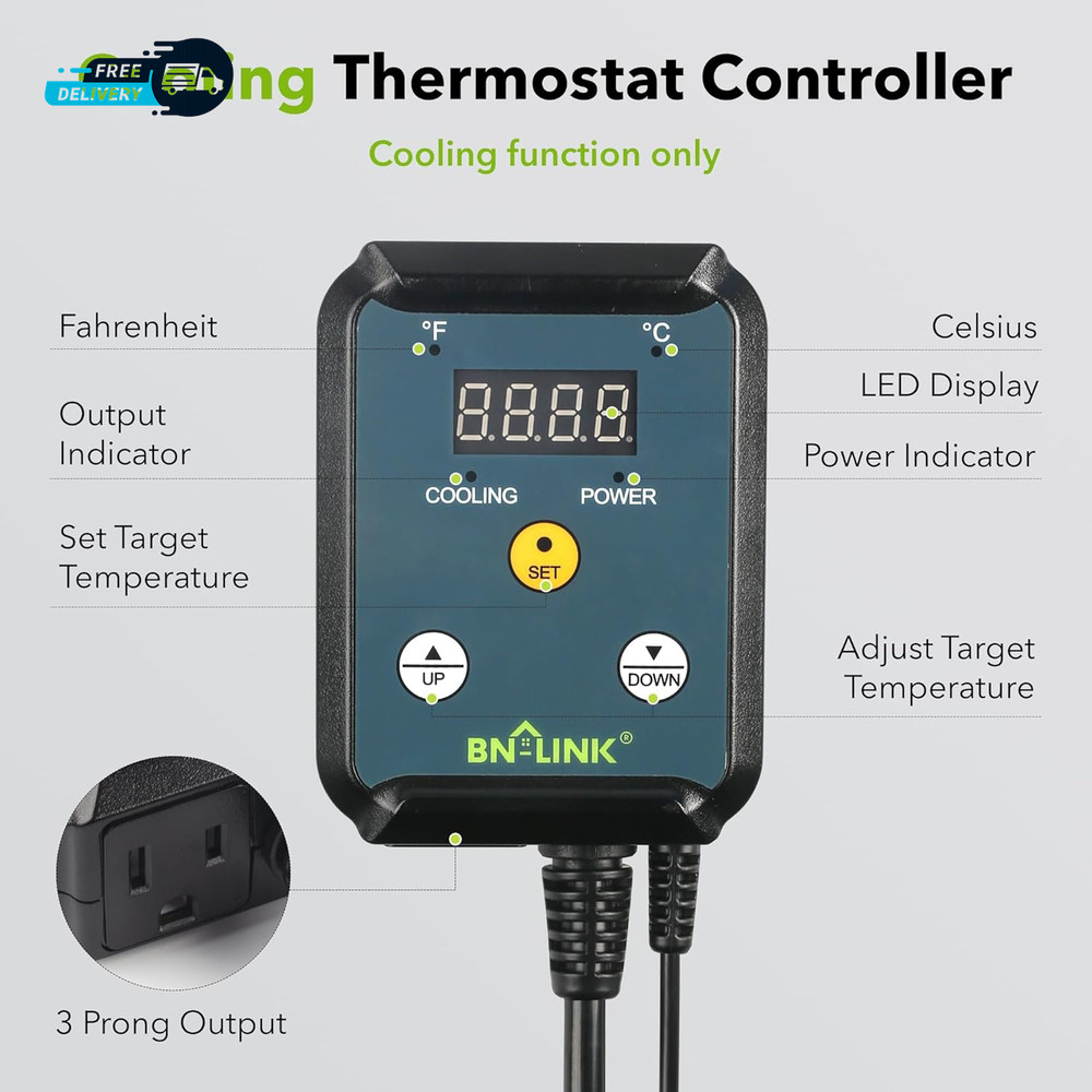 Digital Cooling Thermostat Controller, Temperature Controlled Outlet Attic Fan