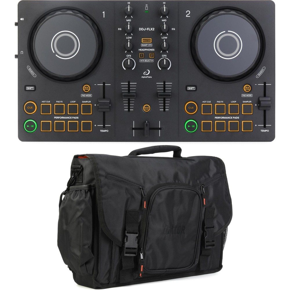 AlphaTheta DDJ-FLX2 2-deck DJ Controller with Messenger Bag