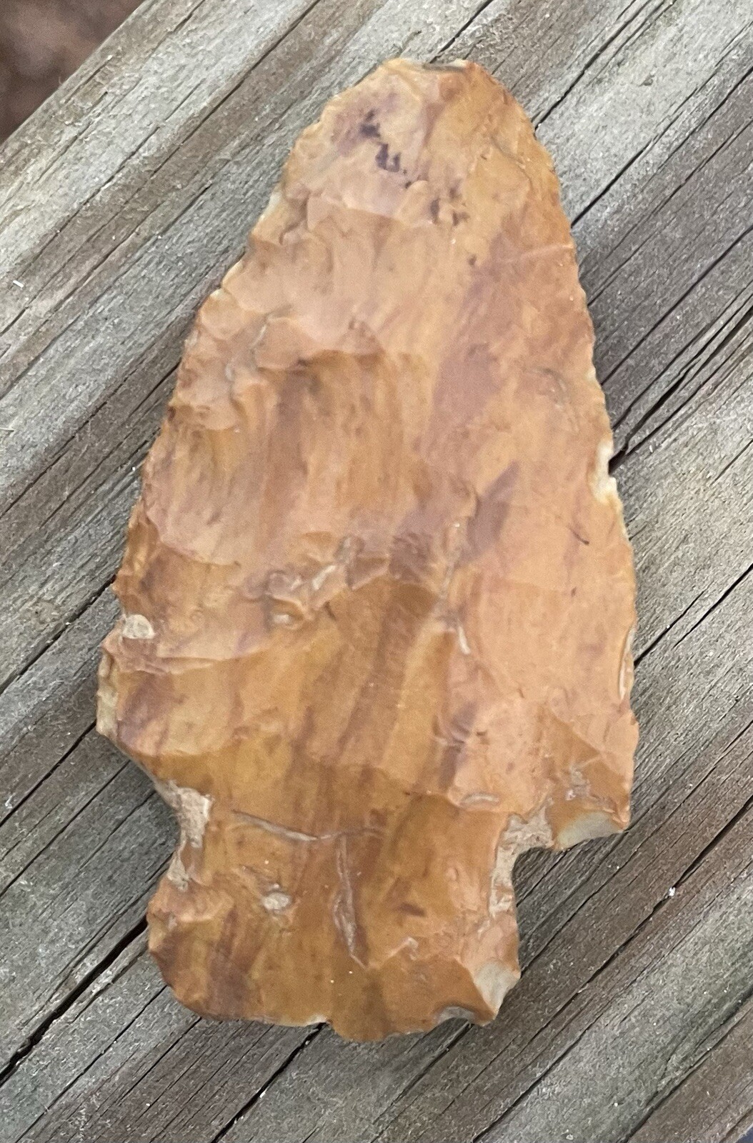 Authentic Native American Missouri Grand Point. 2 5/8. Gold/brown Creek Chert