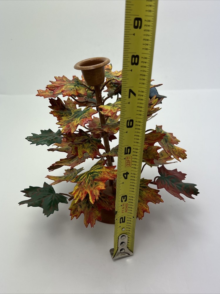 Medium Maple Leaf Taper Candle Holder with wood Blue Jay