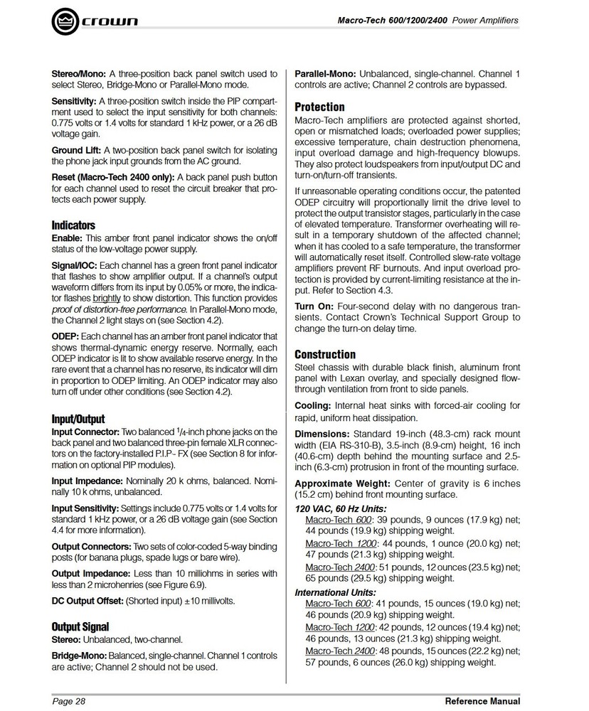 Crown Macro-Tech 1200 Two-Channel Power Amplifier #532