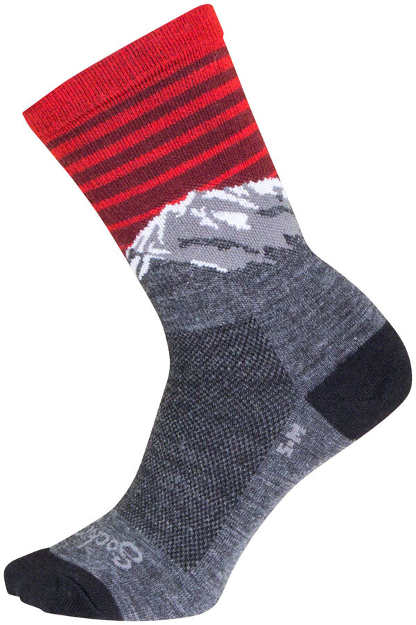 SockGuy Summit Wool Socks - 6 inch, Gray/Red/White, Small/Medium
