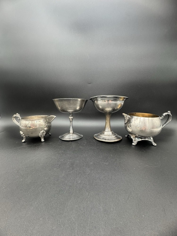 Vintage Silverplate Serving Set Compotes Creamer Sugar Bowl Footed Lot