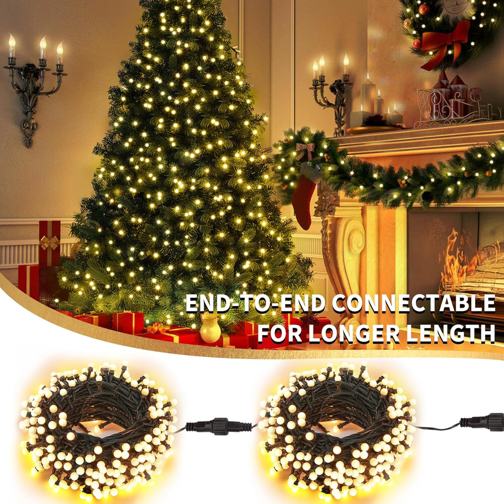 String Lights Warm White, 66Ft 200 LED Christmas String Lights with Timer, 8 Mod