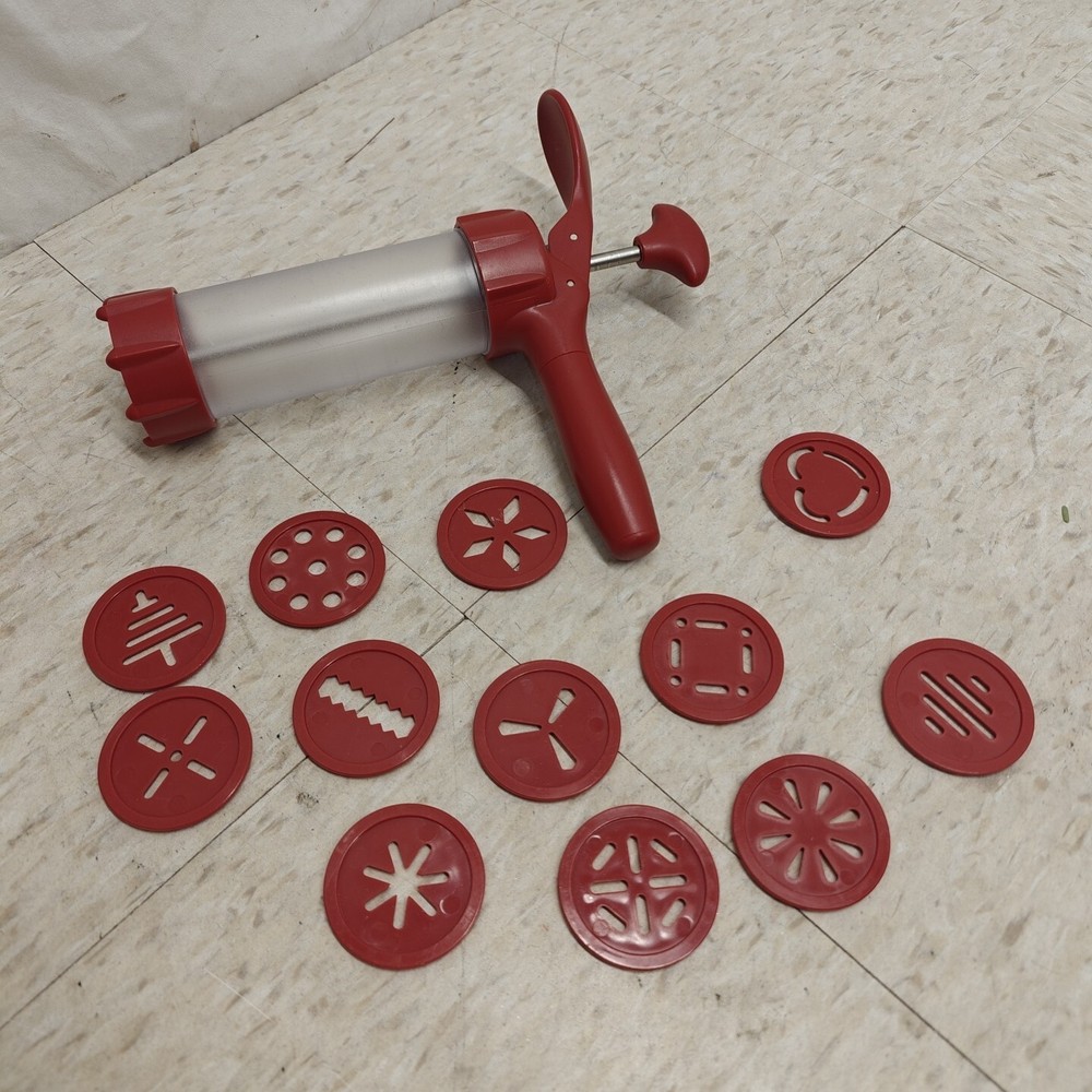Biscuits Plastic Cookie Press Adjustable Thickness 12 discs. Good condition
