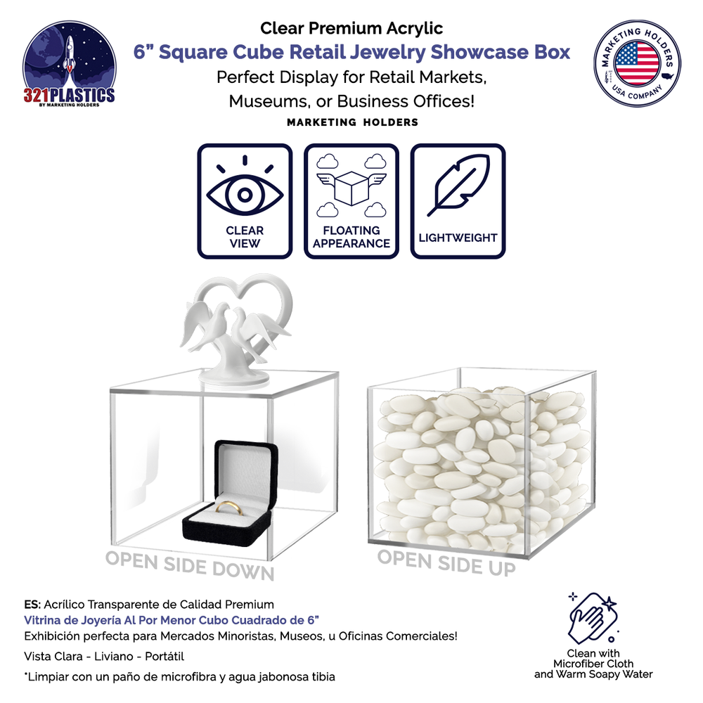 6" Clear Acrylic Display Box with One Open Side Merchandise Storage Bin Qty 6