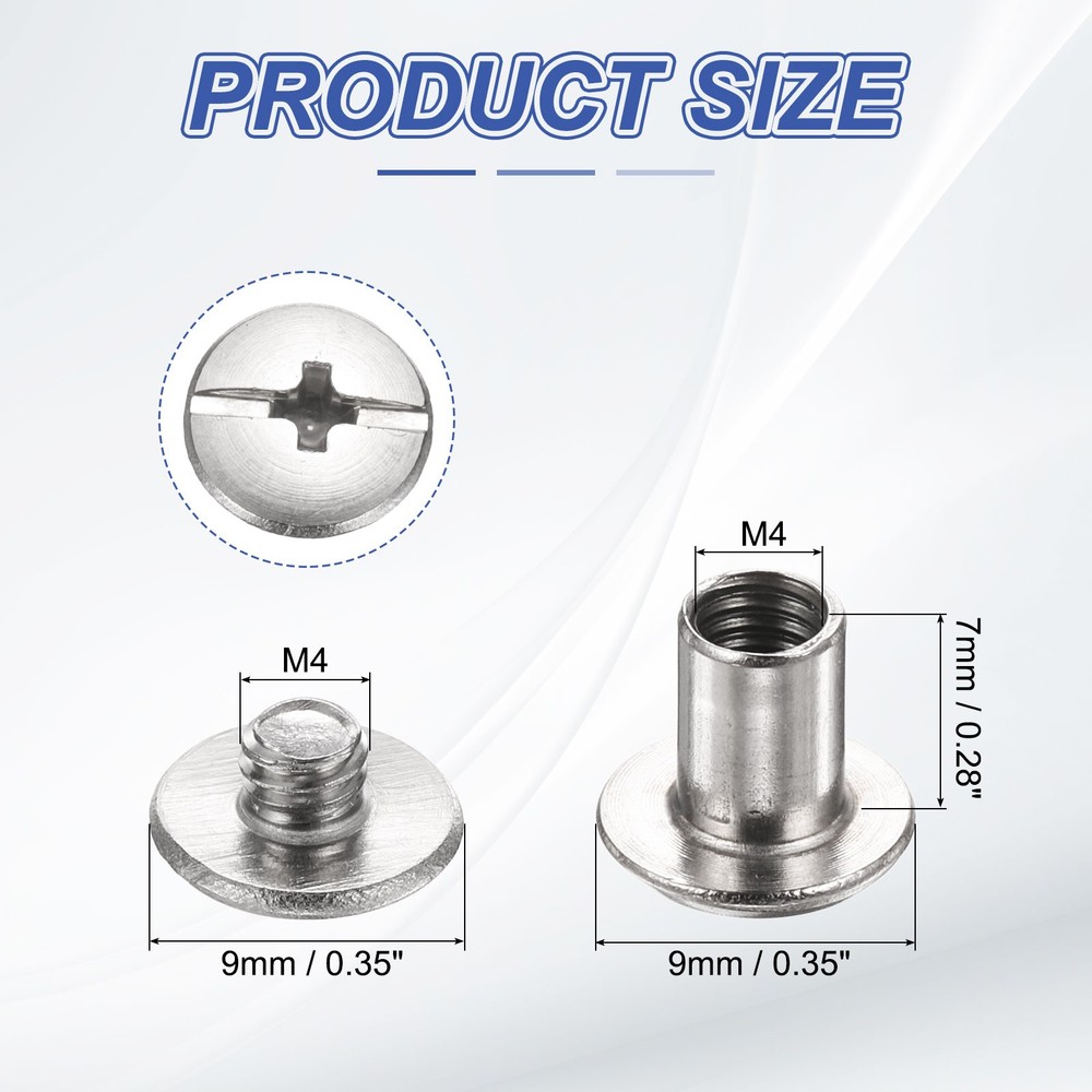 20set Phillips Chicago Screw M4x7mm Binding Post Screw, Silver
