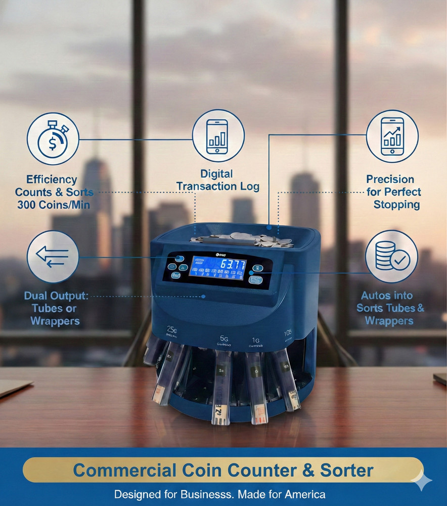 Commercial Coin Counter, Sorter, and Wrapper