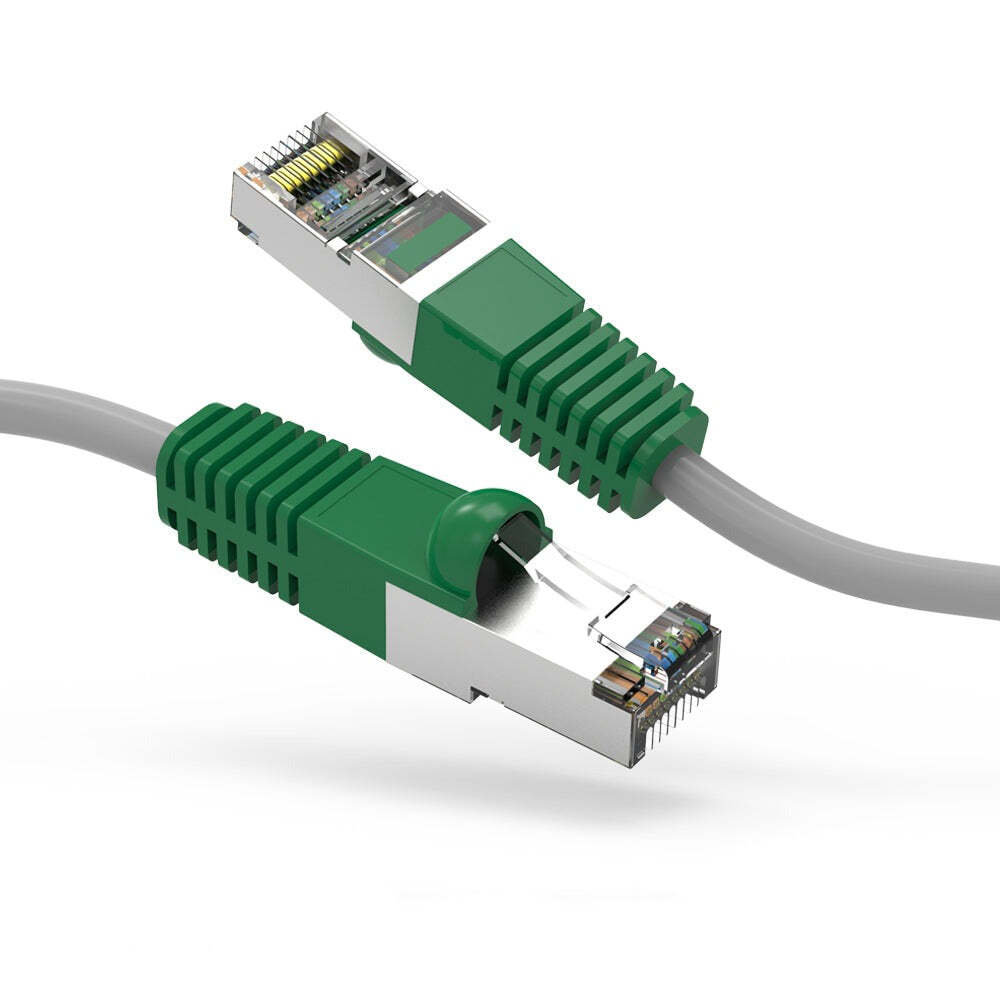 3Ft CAT6 Shielded Crossover Cable Gray Wire/Green Boot