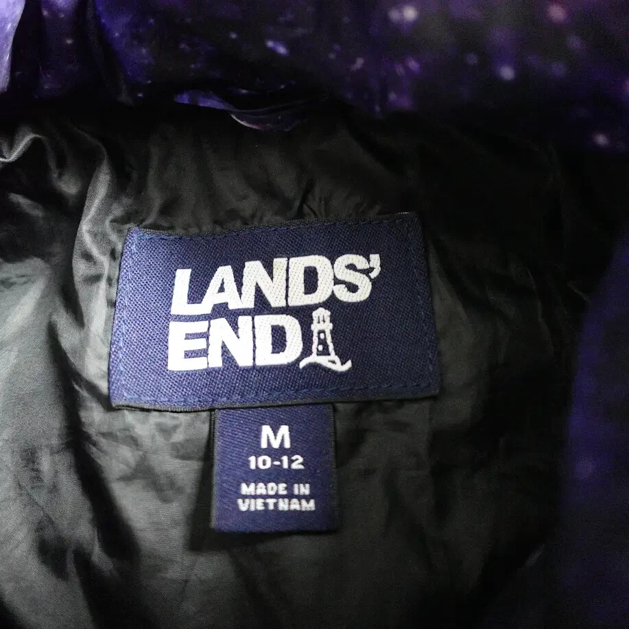 Lands' End Space Puffer Coat Boys Medium Purple Black Full Zip Down Alternative!