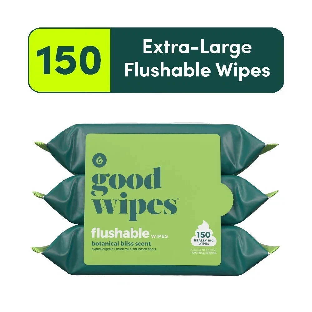 goodwipes Flushable Butt Wipes, Botanical Bliss Scented, 3 Pack, 150 Total Wipes