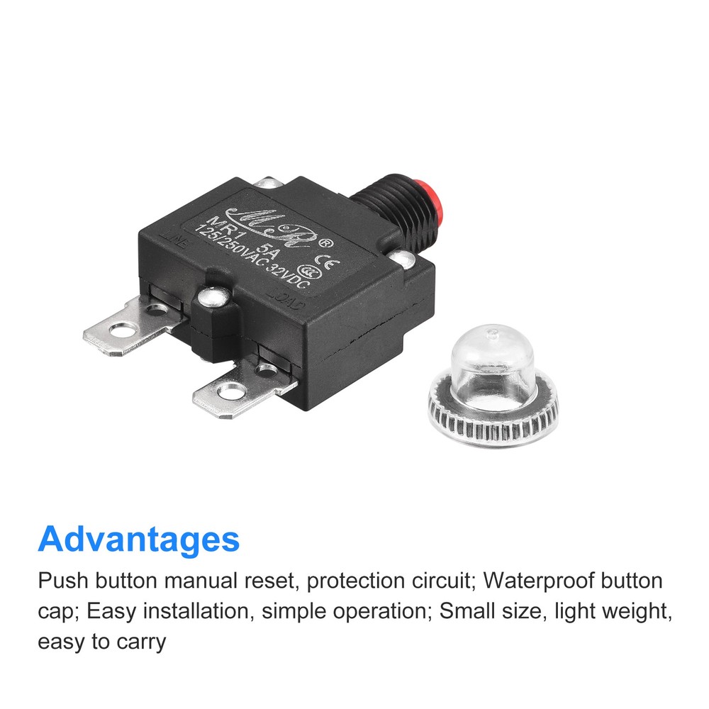 Circuit Overload Protector 5A/10A/15A/20A/30A Push Button with Waterproof Caps