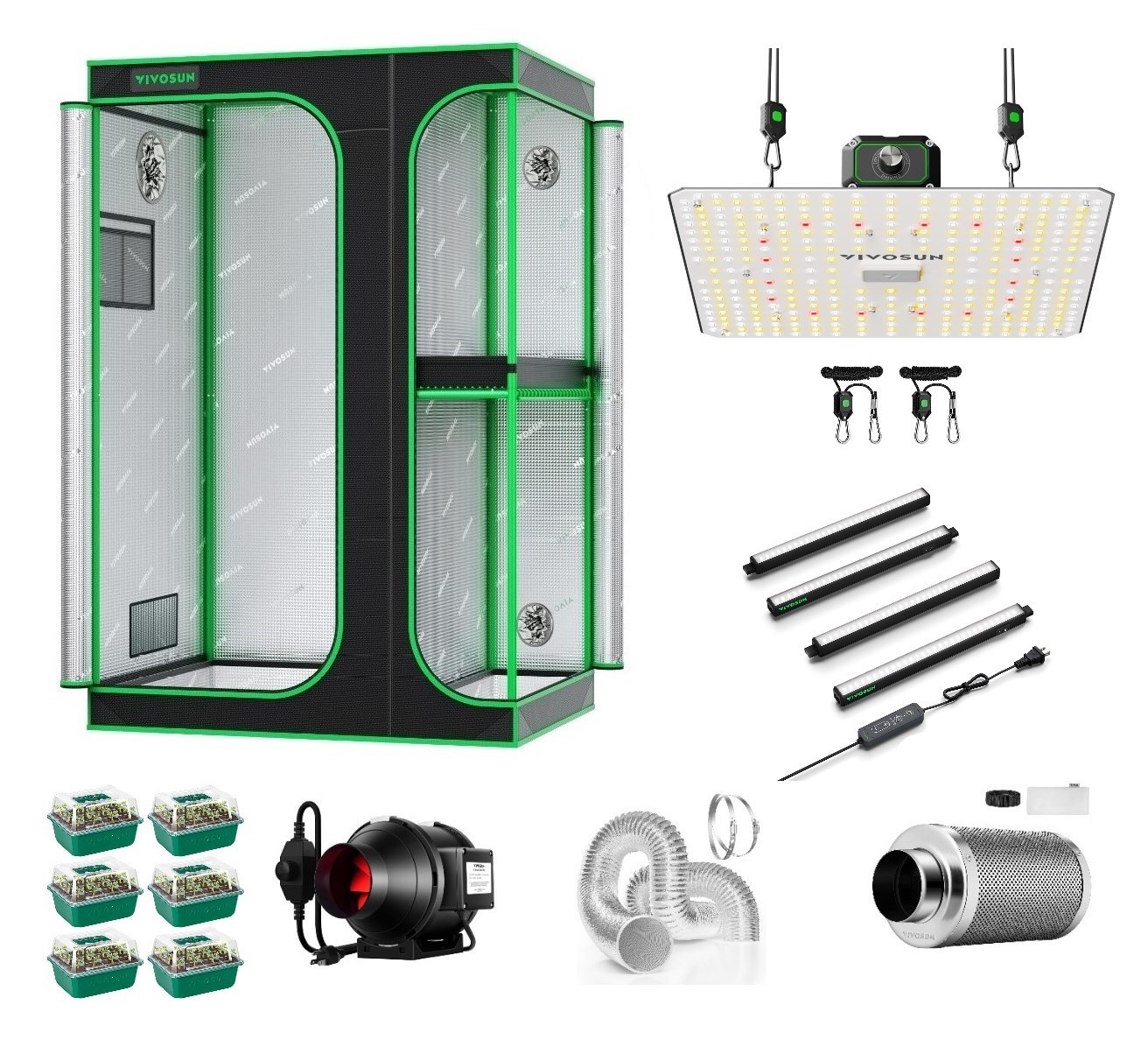 VIVOSUN 2-in-1 Grow Tent Kit with LED and Inline Fan, New