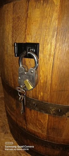 Whiskey Barrel Double Door Cabinet-Table-Storage c/Padlock-FREE SHIPPING