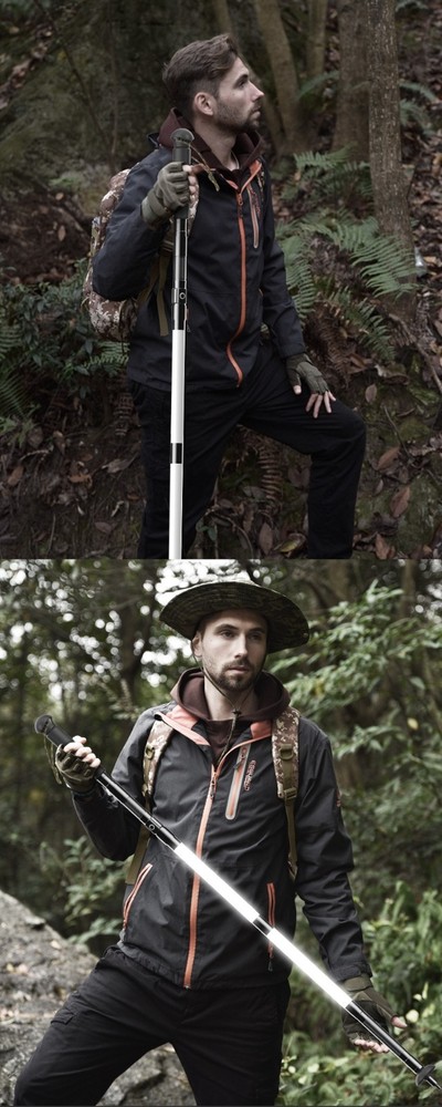 137CM Hiking Pole with Strong Flashlight, Foldable with Tactical Knife
