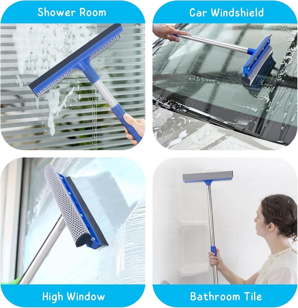 Window Squeegee and Microfiber Scrubber Set, 2-In-1 Window Cleaning Kit