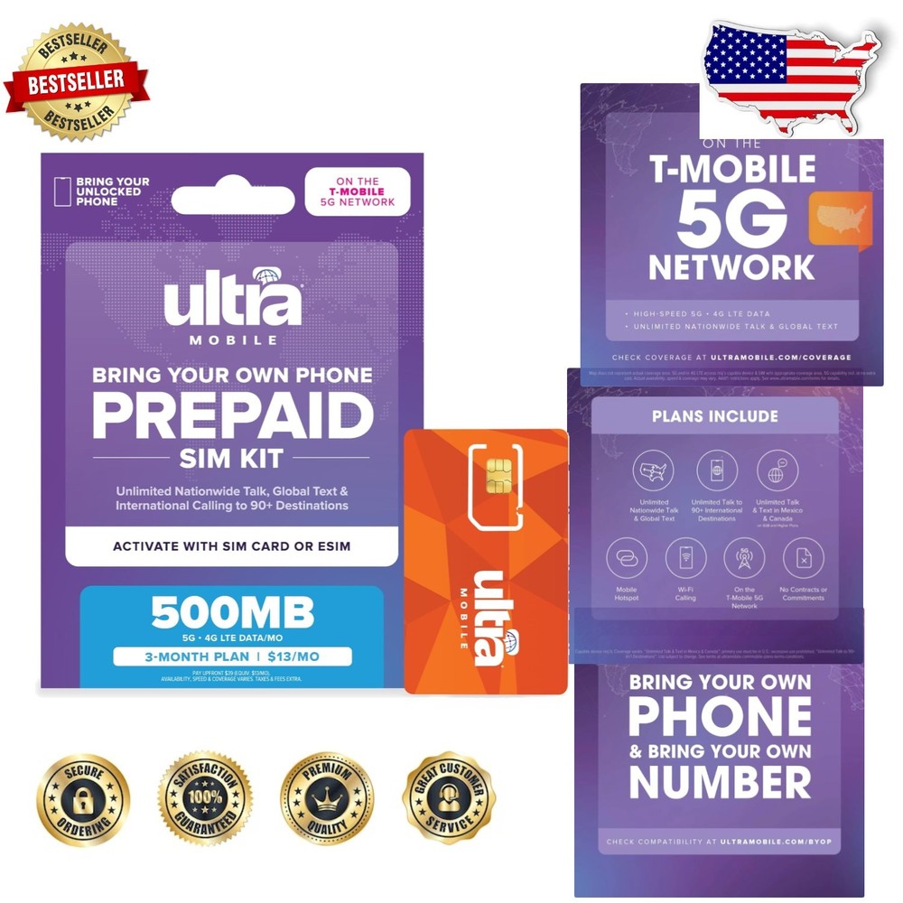 Prepaid Phone Plan 3  T-Mobile 5G Data Unlimited Talk Global Text