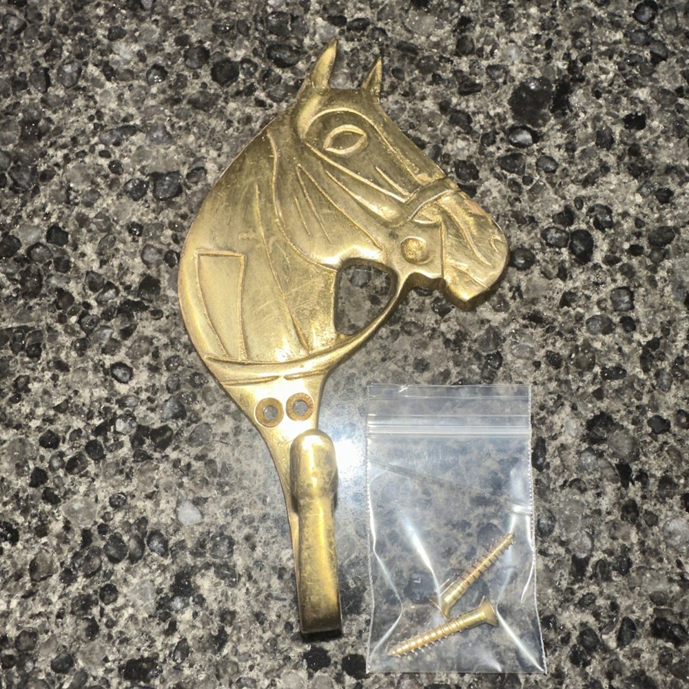 Horse Head Flat Hook Solid Brass Equine Design With Double Holes~5.5" T