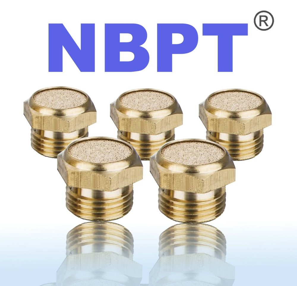 3/8" Thread Flat Head Pneumatic Muffler Sintered Brass Breather 5 pcs