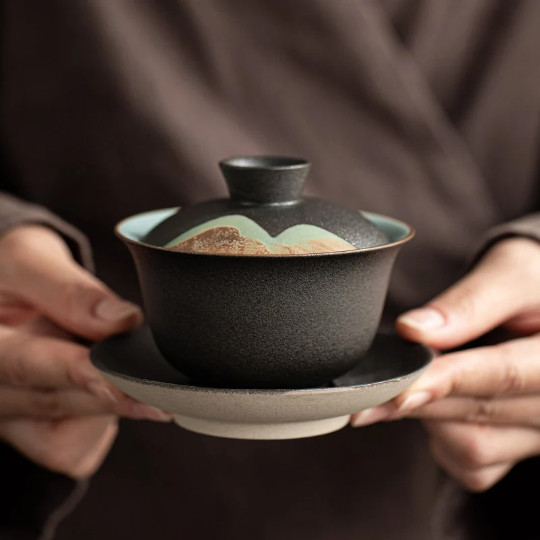 Ceramic Gaiwan Handpainted Mountain Tureen for Tea Lovers