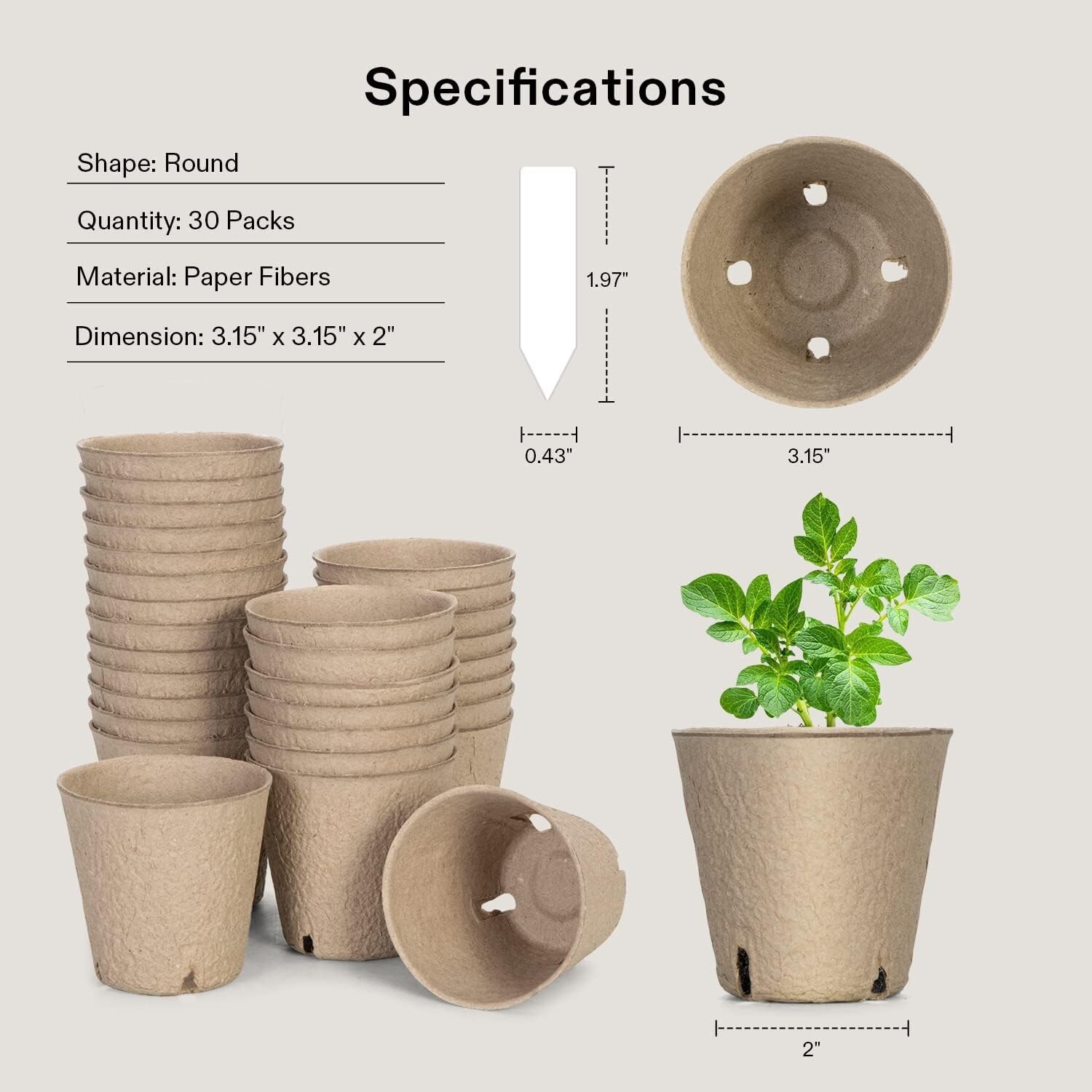 30/60/120PCS 3.15 Inch Peat Pots - Biodegradable Seed Starting Nursery Trays