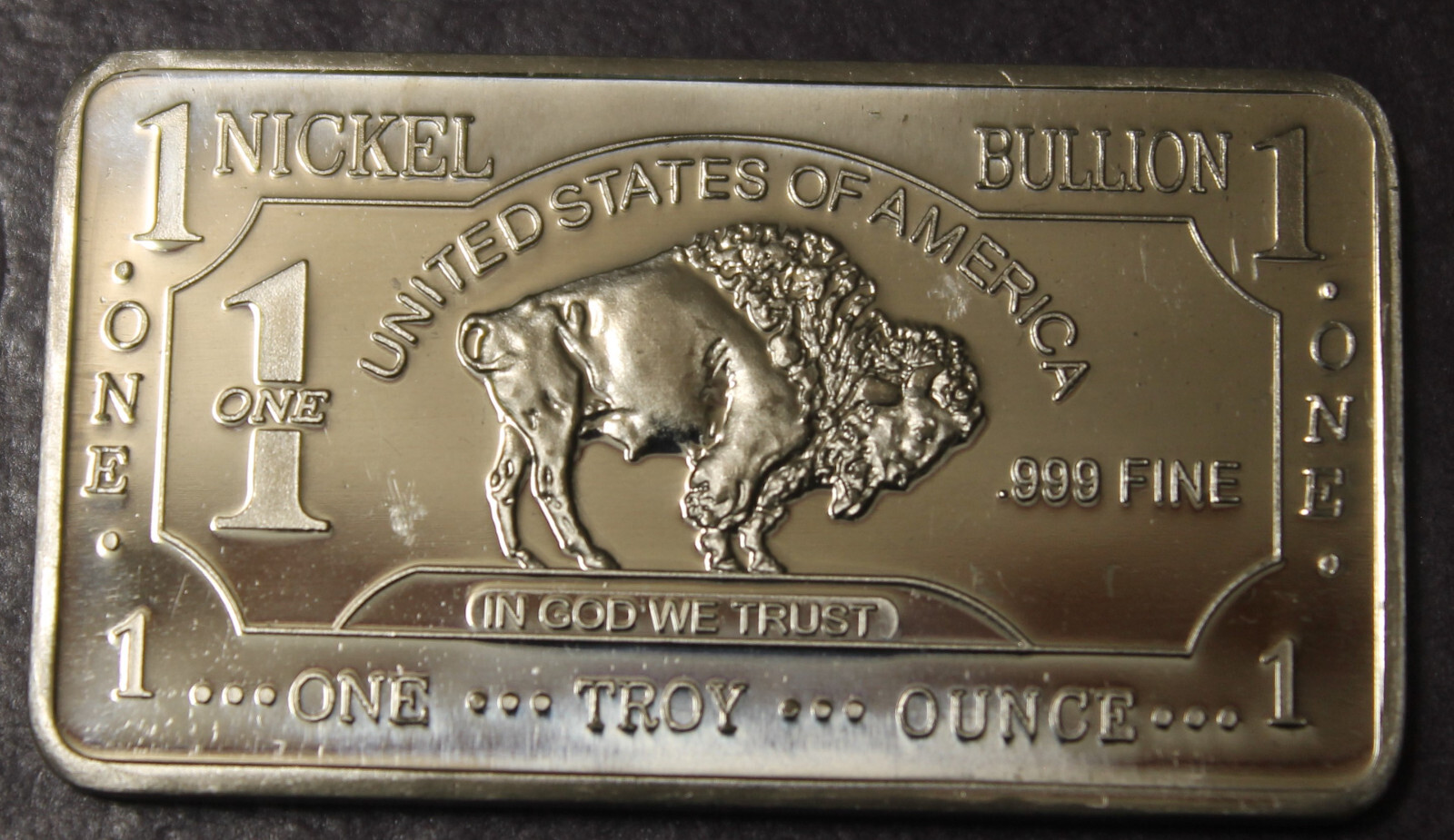 1 One Troy Ounce Oz .999 Fine Nickel Bullion Bar........Ships from Ohio!!!!!!!