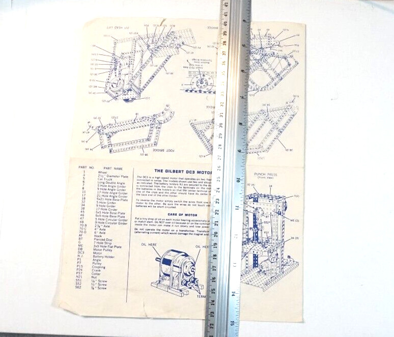 Gilbert Erector 4 Page Booklet Model Building Using DC3 Motor