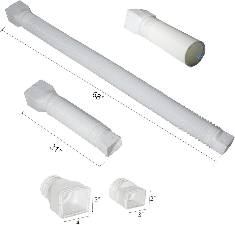 2-Pack White Downspout Extensions: Flexible Rain Gutter Drainage, 21-68 Inches