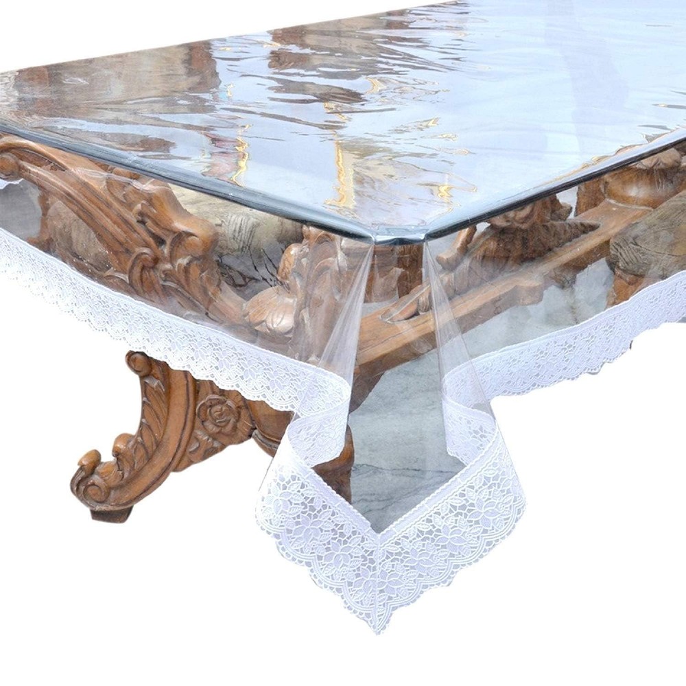 Rectangular 6 Seater Dining Table Cover White, Transparent 60x 90 inch