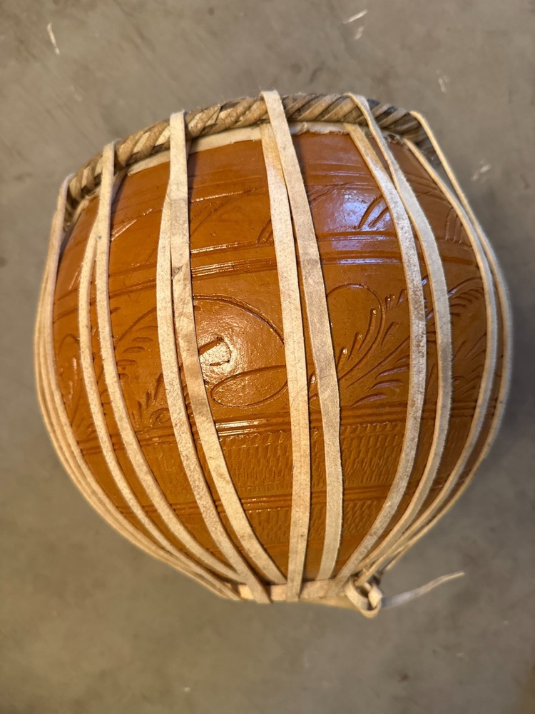 Handmade Ceramic Clay Drum w/ Rawhide Head & Leather Lacing – Signed – Udu Style