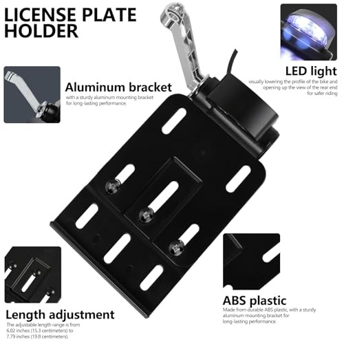 Motorcycle Rear Side License Plate Bracket Holder with LED Light Style A-Chrome